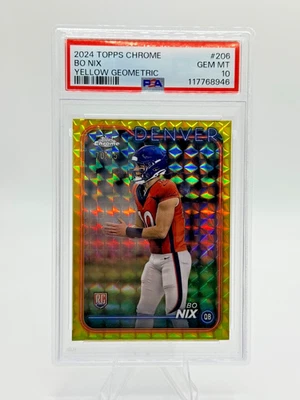 2024 Topps Chrome Bo Nix Yellow Geometric Refractor /75 Rookie Broncos PSA 10 🔥 - Image 1 of 2