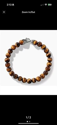 Pulsera de cuentas espirituales David Yurman para hombre, 8 mm, color: ojo de tigre/plata Foto 1 de 2