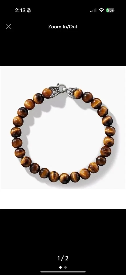 Pulsera de cuentas espirituales David Yurman para hombre, 8 mm, color: ojo de tigre/plata Foto 1 de 2