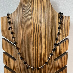 Vintage 18" Black Stone Chip Beaded Necklace Sterling Silver Mexico Marked - Picture 1 of 12
