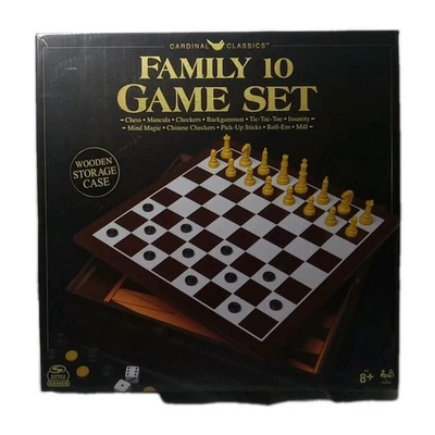 Cardinal Family 10 Games Set Chess Checkers & More Wood Storage Case New Sealed - Image 1 of 2