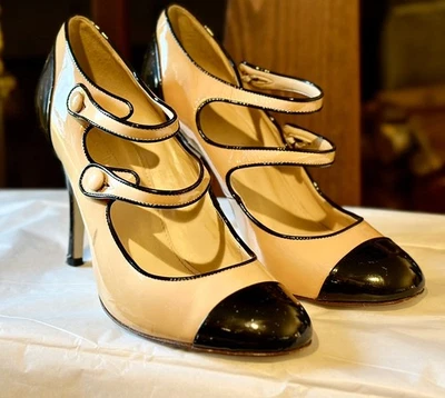 J. Crew 黑色和棕褐色双色漆皮鞋 7 码,意大利制造 — 第 1/4 张图片