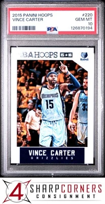 2015 PANINI HOOPS #220 VINCE CARTER GRIZZLIES HOF POP 1 PSA 10 - Image 1 of 3