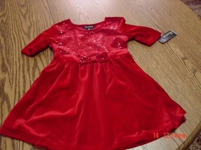 Girls Red Velour  Sequin Holiday Dress by George - Image 1 of 4