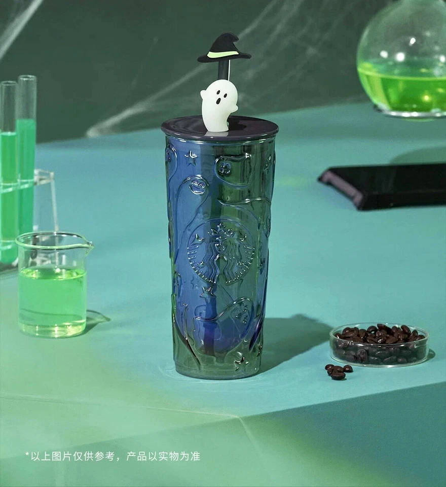 Nuevo 2024 China Starbucks Halloween Fantasma Verde Topper 18oz Taza de Paja de Vidrio Foto 1 de 4