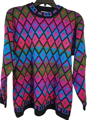 Suéter Geométrico Vintage Para Mujer Primera Edición Talla L Multicolor Años 90 Algodón Foto 1 de 4