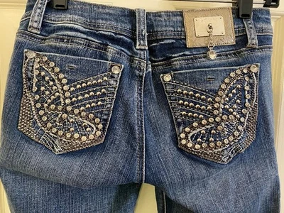 L.A. JEANS FEMININO ÍDOLO TAMANHO 5 STRASS 29X33 DENIM ALGODÃO DESGASTADO EXTRAVAGANTE! - Imagem 1 de 4