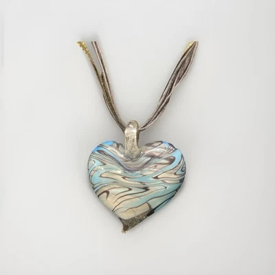 collar para mujer negro Cinta Artesana Remolino Corazón azul blanco negro cristal Colgante Foto 1 de 3