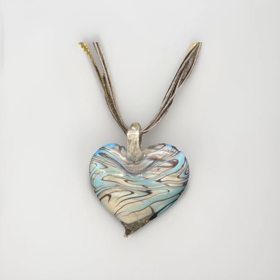 ожерелье женское черная лента ремесленник вихрь сердце синий белый черный стеклянный кулон - Изображение 1 из 1