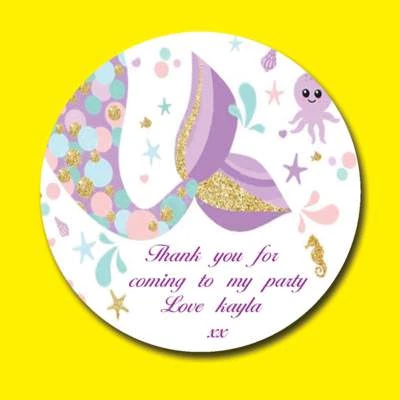 GET INVITED PERSONALISED MERMAID BIRTHDAY STICKER PARTY SWEET CONE GIFT BAG SEAL LABEL GIRL