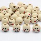 100 perles rondes en bois lisses couleur naturelle mignonnes expression faciale souriante 10 mm artisanat