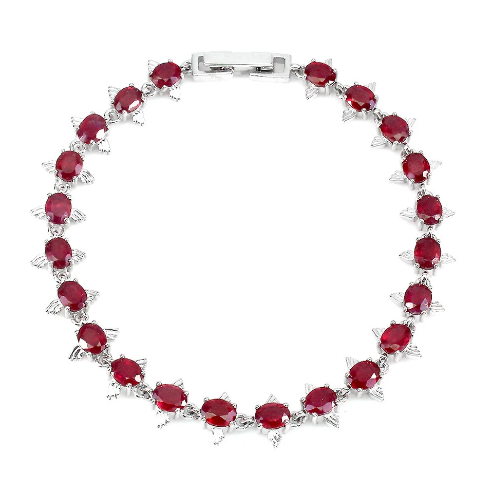 925 Sterling Silver Bracelet Oval Ruby Natural Gemstone Jewelry 7inches Gift - Image 1 of 4