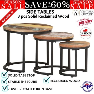 Nesting Side Tables 3 Pcs Wooden Industrial Style Furniture End Coffee Table NEW - image 1 of 4