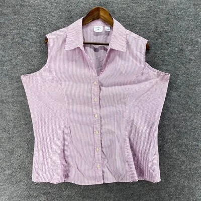 Camisa Lee Mujer 2XL Rosa Rayas Cuello Abotonado Sin Mangas Correa Ancha Algodón Foto 1 de 4