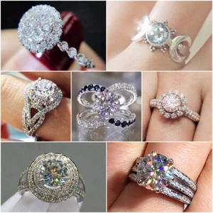 Women Fashion 925 Silver Plated Ring Round Cut Cubic Zircon Jewelry Sz 6-10 - Picture 1 of 31