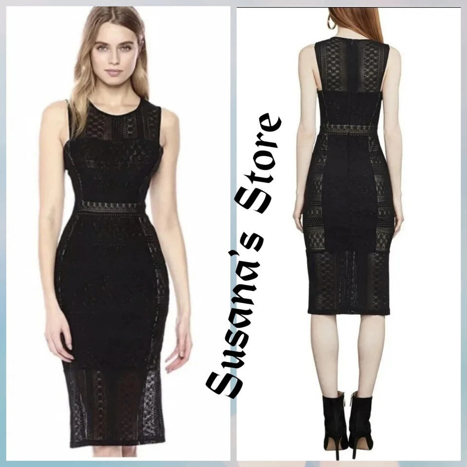 Women BCBG Max Azria Black Sita Geometric Lace Dres Sz XXS