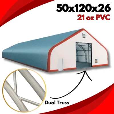 50x120x26 ДВОЙНАЯ ФЕРМА *21 унция ПВХ* холщовая ткань для хранения здание укрытие сарай магазин - Изображение 1 из 4