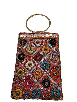 Cartera/cartera o bolsa pequeña con estampado geométrico con mango dorado de 6" x 4"  Foto 1 de 4