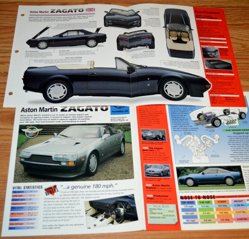 2 - 1987 Aston Martin Zagato Especificaciones Información Original Póster Folleto De Colección 87 Foto 1 de 1