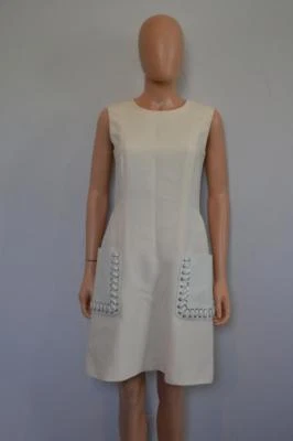 Vestido Fendi Crema Mezcla Lana/Cuero Con Cordones Bolsillos Sin Mangas, Talla 40/US 4 Foto 1 de 4