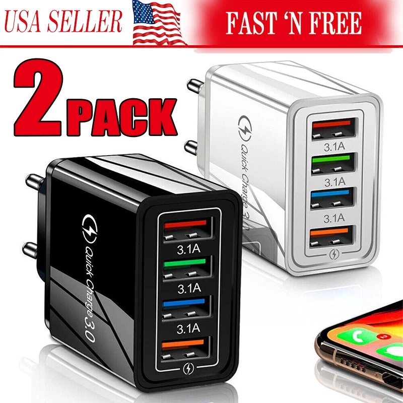 2x 4 Port Fast Quick Charge QC 3.0 USB Hub Wall Home Charger Power Adapter Plug - Image 1 of 4