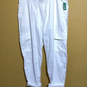 Gap Women's Mid Rise Twill Cargo Pants White XL Baggy Linen Blend NWT - Picture 1 of 11