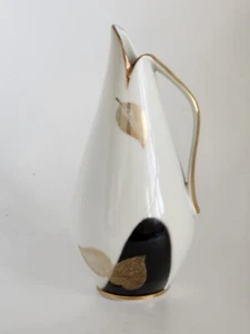 Vintage Bavaria Goldblatt mini Pitcher Bud Vase white black gold leaf design EUC - Picture 1 of 9