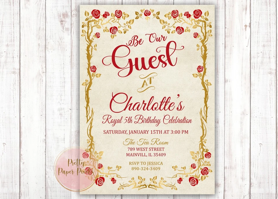 Princess Belle Birthday Party Invitation, Beauty Beast, Digital or Printed - Image 1 of 1
