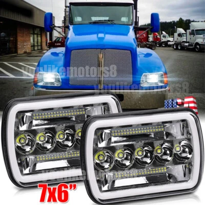 2pcs Fit Kenworth T300 Freightliner FL60 FL70 FL80 7x6" 5x7 LED Headlights w/DRL - Image 1 of 4