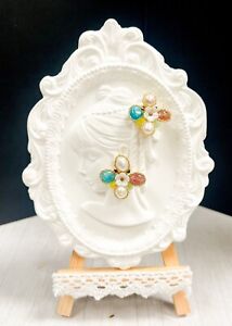 Handmade Multicolored flower stud earrings, Rainbows gemstone flower earrings