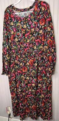 VESTIDO Croft & Barrow Mujer 5X Boho Chic Negro Rosa Paisley Floral Elastizado NUEVO Foto 1 de 4