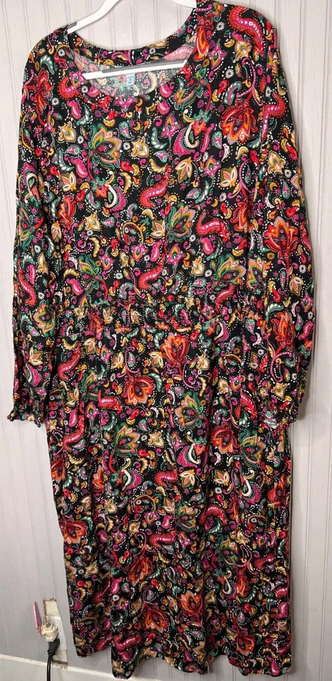 Croft & Barrow Womens DRESS 5X  Boho Chic Black Pink Paisley Floral Stretch NEW - Image 1 of 4