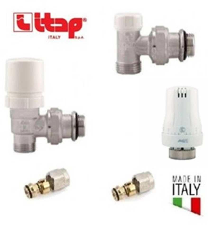 Kit termostatico radiatore coppia valvola e detentore 3/8 con testa testina ITAP