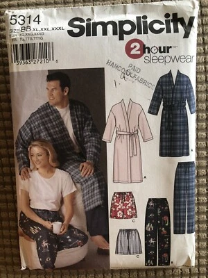 Simplicity Pattern 5314 Womens Mens Sleepwear Size XL XXL XXXL Pants Shorts Robe - Image 1 of 4