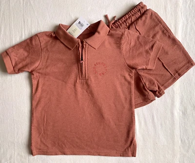 BNWT Boys Textured Zip Up Polo Top and Shorts Outfit 2-3 years George Summer — 第 1/4 张图片