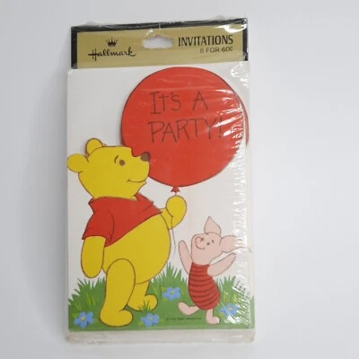 Vintage Winnie Pooh Piglet PARTY INVITATIONS Hallmark 8 Die-cut Cards AS/IS - Image 1 of 4
