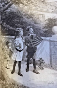 1913 Magazine Illustration Boy Playing Accordion by Worth Brehm - Picture 1 of 2
