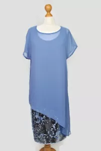 Ashley Brooke Blue Sequin Layered Chiffon & Jersey Sheath Dress Evening Party 12 - Picture 1 of 14