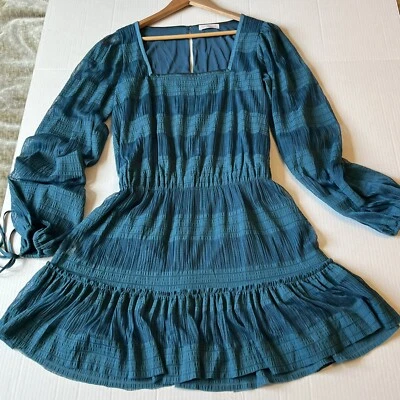 RAMY BROOK💖 Sz S-M  Blue Long Puff Sleeve Short Dress Square Neck Lined💖 - Image 1 of 4