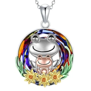 Frogs Spirit Animal Sunflowers Crystal Circle Necklace Pendant + Free Gift Bag - Picture 1 of 5