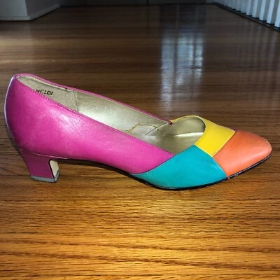 Zapatos de tacón Nicole vintage años 60 bloques de color de cuero talla 7 AA Brasil Foto 1 de 4