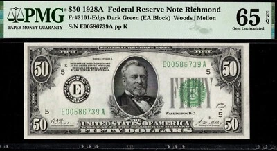 1928A $50 FRN RICHMOND P.M.G #65EPQ - Image 1 of 3