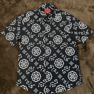 Hugo Boss Ermino Red Label Casual Slim Fit Floral Black Button Down Shirt Mens S - Picture 1 of 14