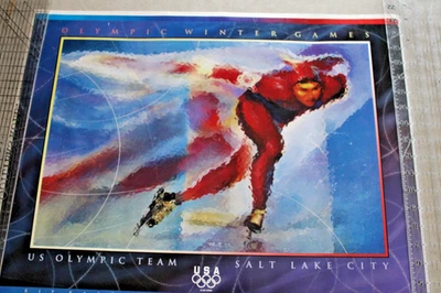 Póster oficial de los Juegos Olímpicos de Invierno de Salt Lake 2002 PATINAJE DE VELOCIDAD 18x24 Kastaris Foto 1 de 4