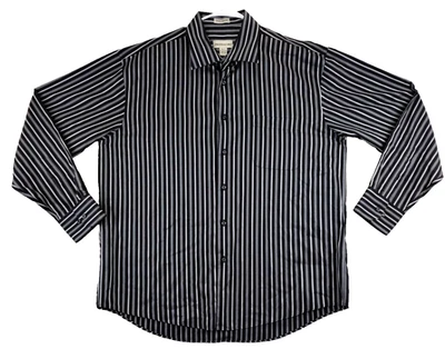 Pronto Uomo 纽扣男式 XLT 黑色白色条纹长袖非铁质 — 第 1/4 张图片