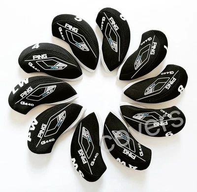 10Pc Black Neoprene Covers Headcovers Compatible With Ping G440 Porflex Irons UK - Image 1 of 3