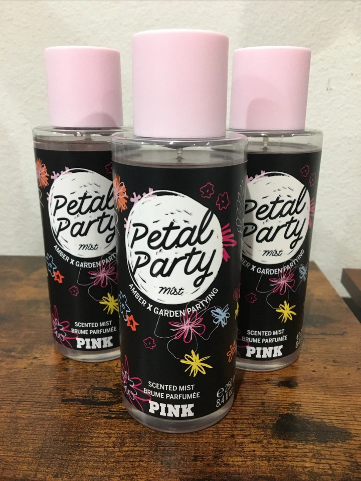 3 Victoria's Secret Pink Petal Party Mist Amber Garden Partying Scented Spray