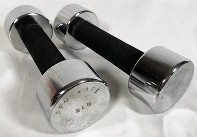 Par de mancuernas vintage Pro-Mate cromadas 5 lb x 2 pesos atornillados 10 libras en total Foto 1 de 4