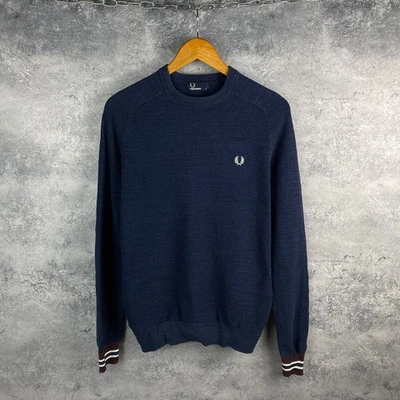 Mens Fred Perry Pullover Sweater Blue Cotton Size S - Image 1 of 4