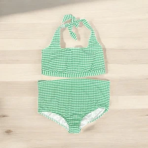Lands' End Womens Square Neck Bikini Swim Top Bottom XL/XXL Mint Green Check NWT - Picture 1 of 9